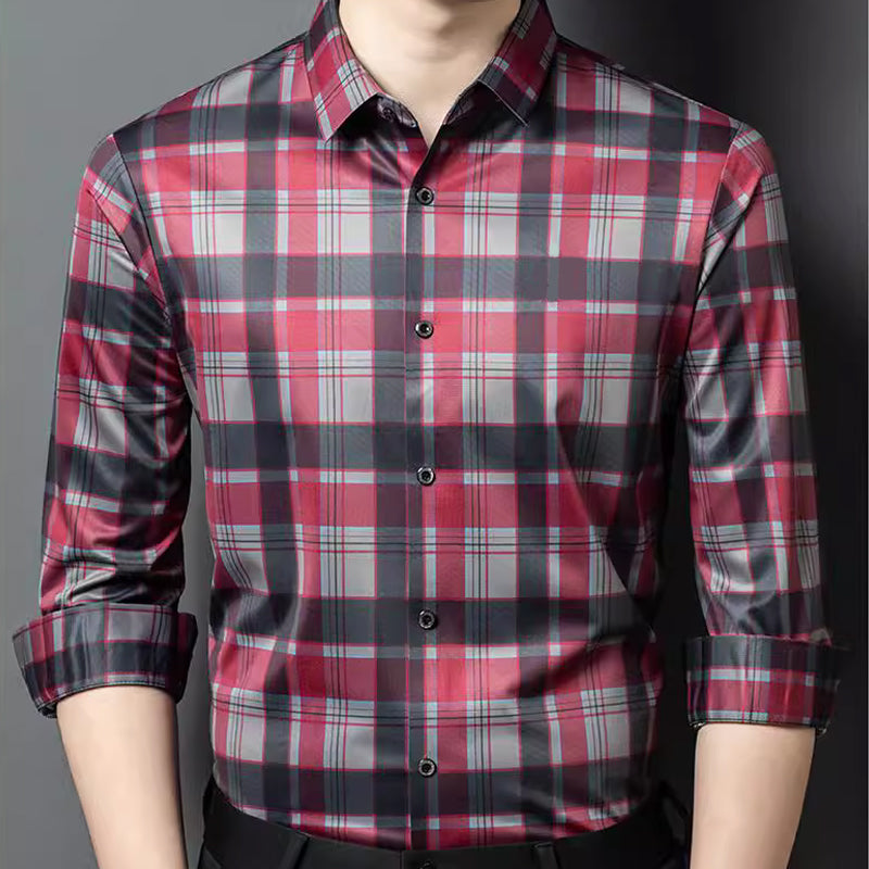 Herren Business Casual langärmeliges kariertes Oberteil