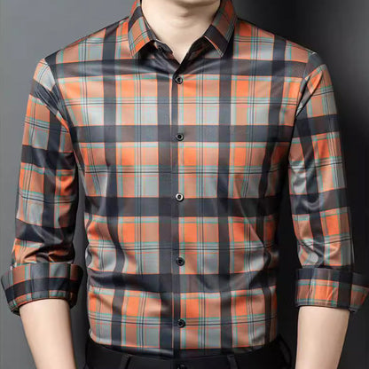 Herren Business Casual langärmeliges kariertes Oberteil