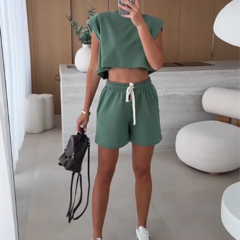 Summer Sale-50% off🔥Women's Fashion Solid Colour Ärmelloses Top und Shorts Zweiteiliges Set