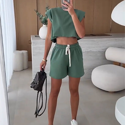 Summer Sale-50% off🔥Women's Fashion Solid Colour Ärmelloses Top und Shorts Zweiteiliges Set