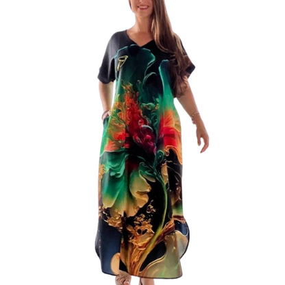 ⏳Begrenzte Zeit 50% Rabatt💥👗 Lockere, lässige Damenkleider mit V-Ausschnitt und bedruckten Kurzarm