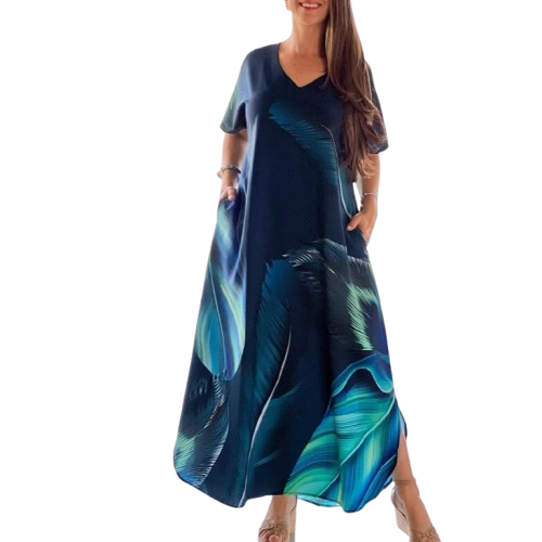 ⏳Begrenzte Zeit 50% Rabatt💥👗 Lockere, lässige Damenkleider mit V-Ausschnitt und bedruckten Kurzarm