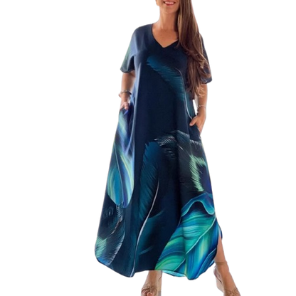 ⏳Begrenzte Zeit 50% Rabatt💥👗 Lockere, lässige Damenkleider mit V-Ausschnitt und bedruckten Kurzarm