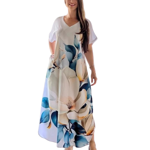 ⏳Begrenzte Zeit 50% Rabatt💥👗 Lockere, lässige Damenkleider mit V-Ausschnitt und bedruckten Kurzarm
