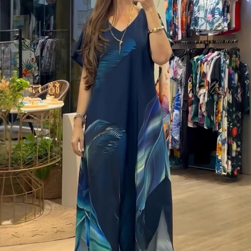 ⏳Begrenzte Zeit 50% Rabatt💥👗 Lockere, lässige Damenkleider mit V-Ausschnitt und bedruckten Kurzarm
