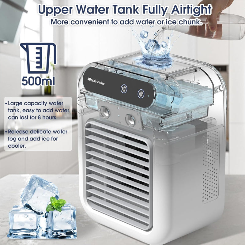 ❄️🌬️ Mini Air Cooler 3-in-1 – Kühlt, befeuchtet & duftet! Perfekt für Schreibtisch & Schlafbereich