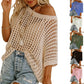 🎁2025 Neuer heißer Verkauf🌈Damen lässig Kurzarm hohl aus Pullover stricken Tops
