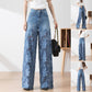 🌸 50% Rabatt auf neue Produkte 💖Damen blaue hochtaillierte Jeans mit weitem Bein, Lochmuster und Spitzeneinsätzen