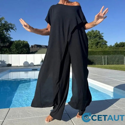 🔥2025 heißer Verkauf💕Set aus schulterfreiem Oberteil und Hose in einfarbiger Farbe