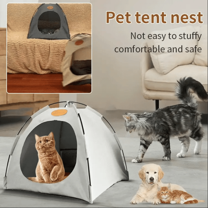 🐾 JETZT 50 % RABATT!🏕️ Zusammenklappbares Haustierzelt – Faltbares Design & beidseitig verwendbares Kissen – Kühle Sommer/Warme Winter 🐱