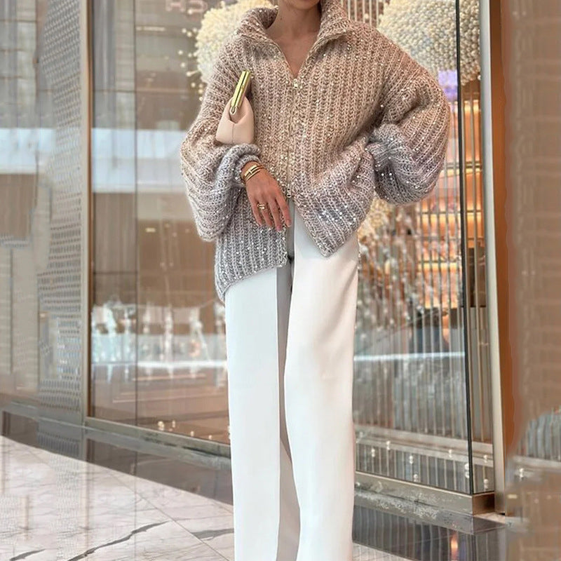 🎅Frühjahrsverkauf - 50% Rabatt🎄Gestrickte Pulloverjacke mit einfarbigen Pailletten