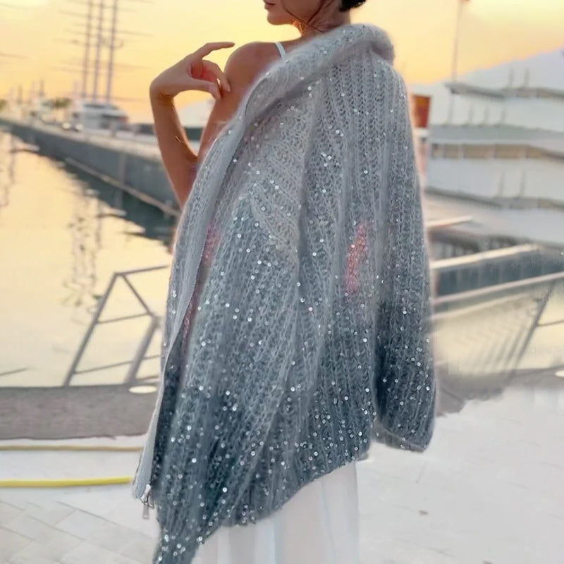 🎅Frühjahrsverkauf - 50% Rabatt🎄Gestrickte Pulloverjacke mit einfarbigen Pailletten