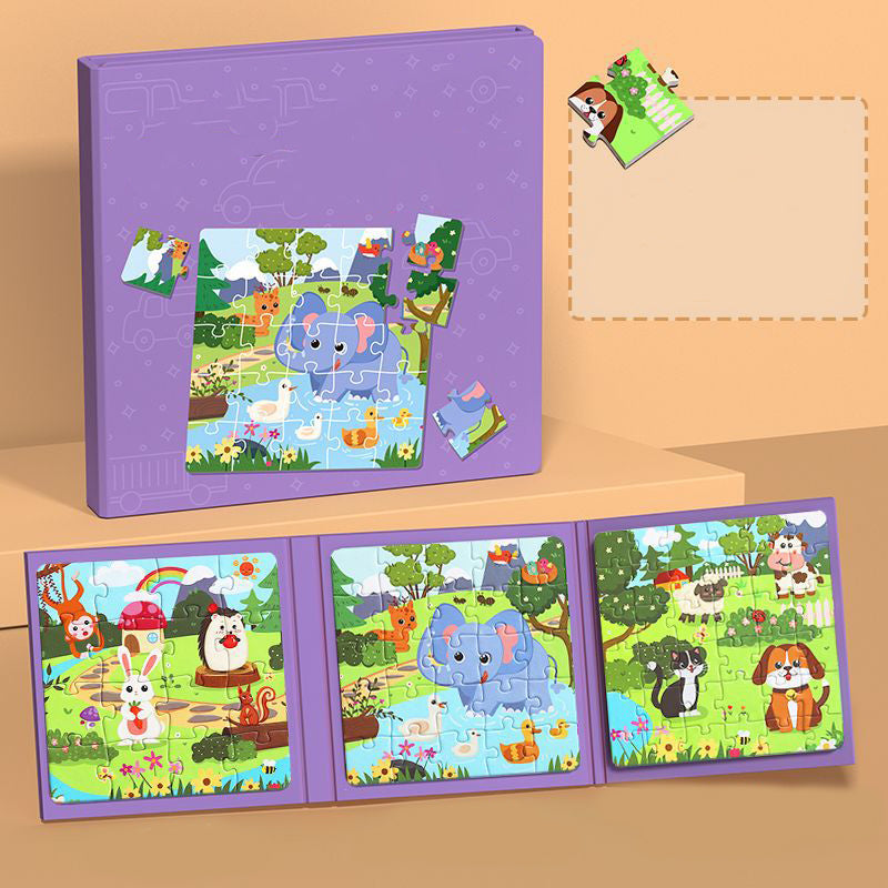 🎁Heißer Verkauf 50 % Rabatt⏳Magnetisches Puzzle-Buch für Kinder（Zoo + Gängige Tiere + Fahrzeuge ）