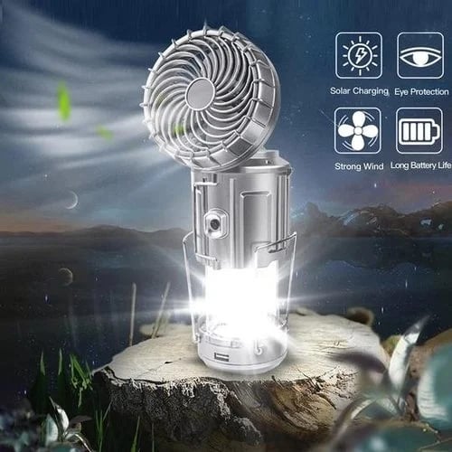 🔈 50% RABATT! 🌞 Tragbarer Dehnbarer Solar-Ventilator + Notleuchte – Aufladbar, 360° Drehung & Perfekt für Outdoor/Camping 🔋🌀📦