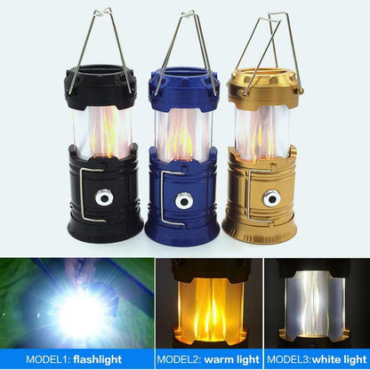 🔥【LED-campinglampa med lågaeffekt】—— En lampa, tre funktioner: stämningsbelysning, ficklampa och fladdrande lågor – allt i ett!