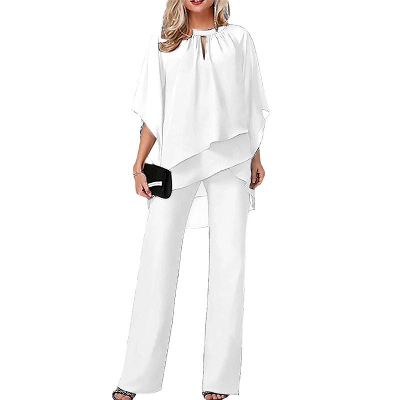 🔥Solange der Vorrat reicht 50 % Rabatt!🎉Eleganter Zweiteiler: Bluse mit asymmetrischem Saum & weite Hose