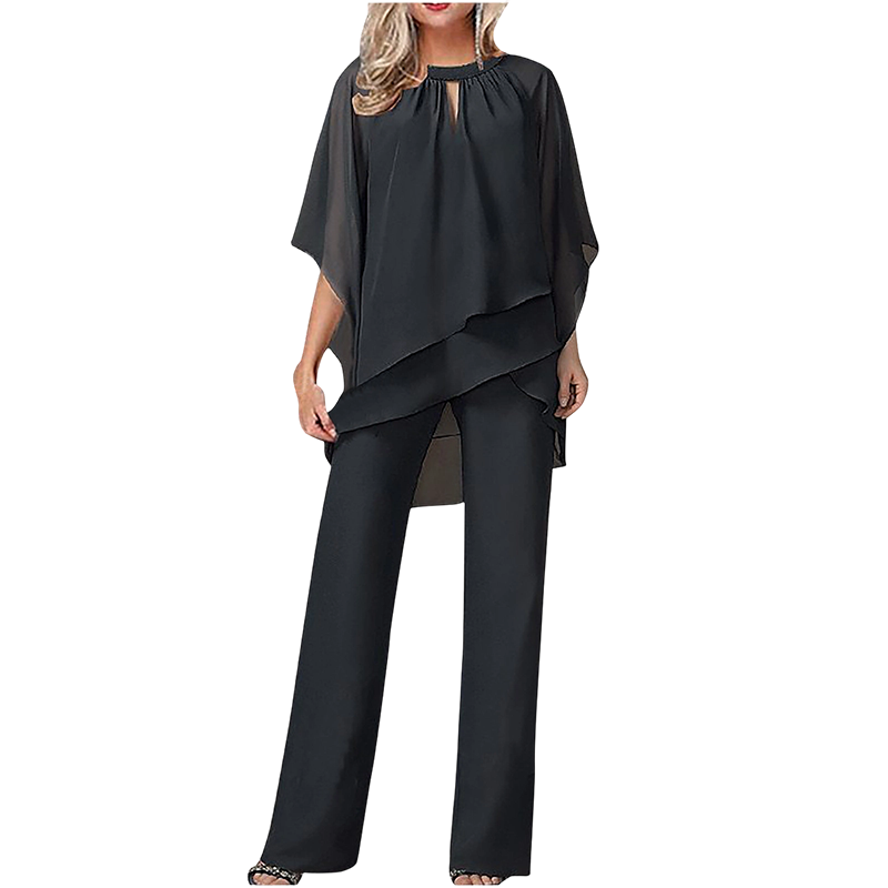 🔥Solange der Vorrat reicht 50 % Rabatt!🎉Eleganter Zweiteiler: Bluse mit asymmetrischem Saum & weite Hose