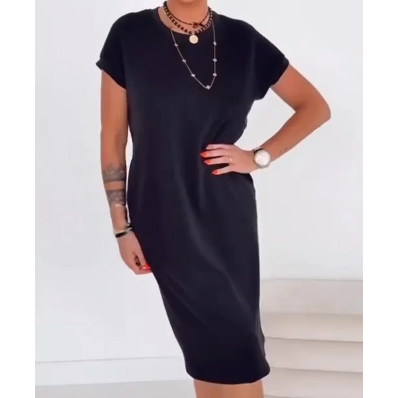 ☀️ Lässiges Kurzarm-T-Shirt-Kleid für Damen – Bequem, atmungsaktiv & mit Seitentaschen!