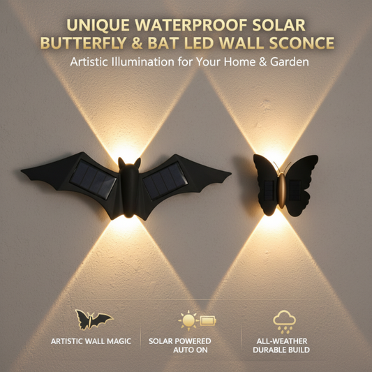 🦋Unik vattentät LED-vägglampa med solcellsmotiv i form av fjäril & fladdermus✨