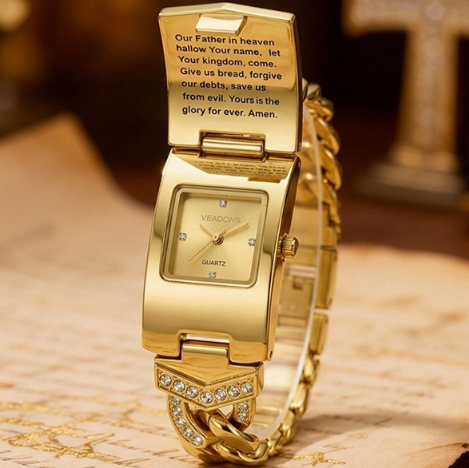 🎁2026 Neuheiten💥Funkelnde Kristall-Kreuz-Uhr – geometrisches rechteckiges Zifferblatt, hochwertiges Metallarmband💎