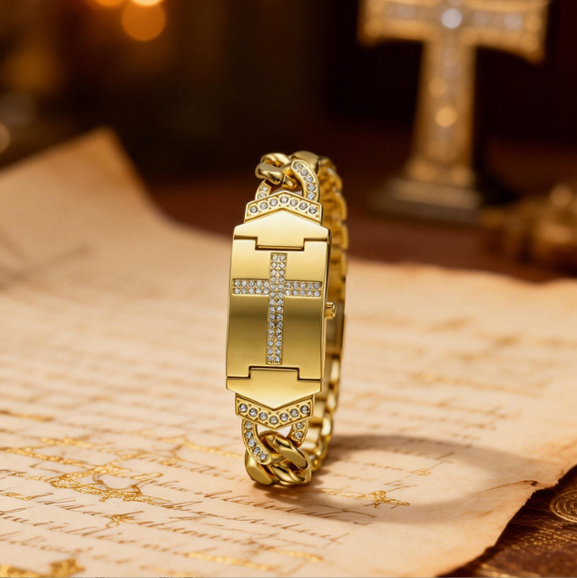 🎁2026 Neuheiten💥Funkelnde Kristall-Kreuz-Uhr – geometrisches rechteckiges Zifferblatt, hochwertiges Metallarmband💎