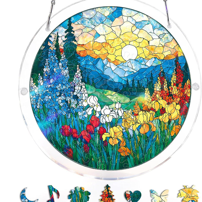 Acryl-Puzzle „Sonnenuntergang & Meer“ zum Aufhängen am Fenster