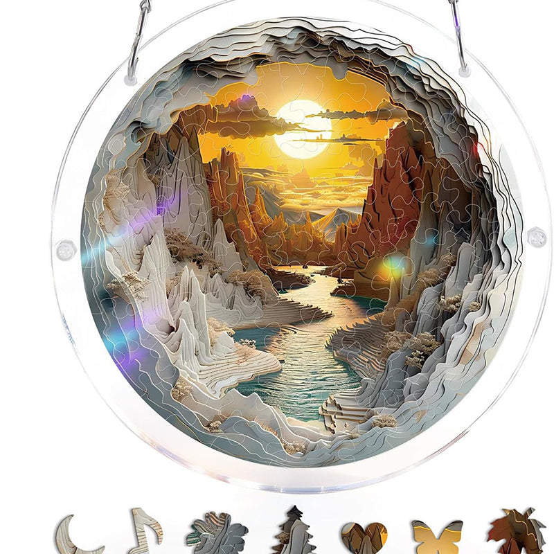 Acryl-Puzzle „Sonnenuntergang & Meer“ zum Aufhängen am Fenster
