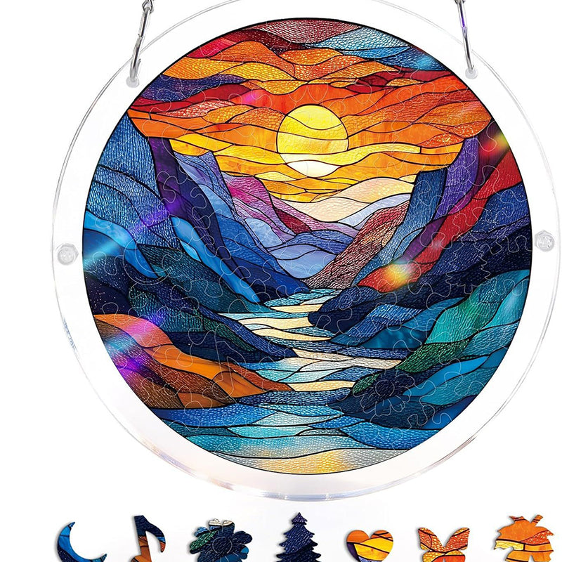 Acryl-Puzzle „Sonnenuntergang & Meer“ zum Aufhängen am Fenster