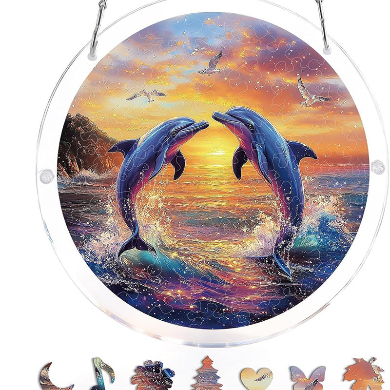 Acryl-Puzzle „Sonnenuntergang & Meer“ zum Aufhängen am Fenster