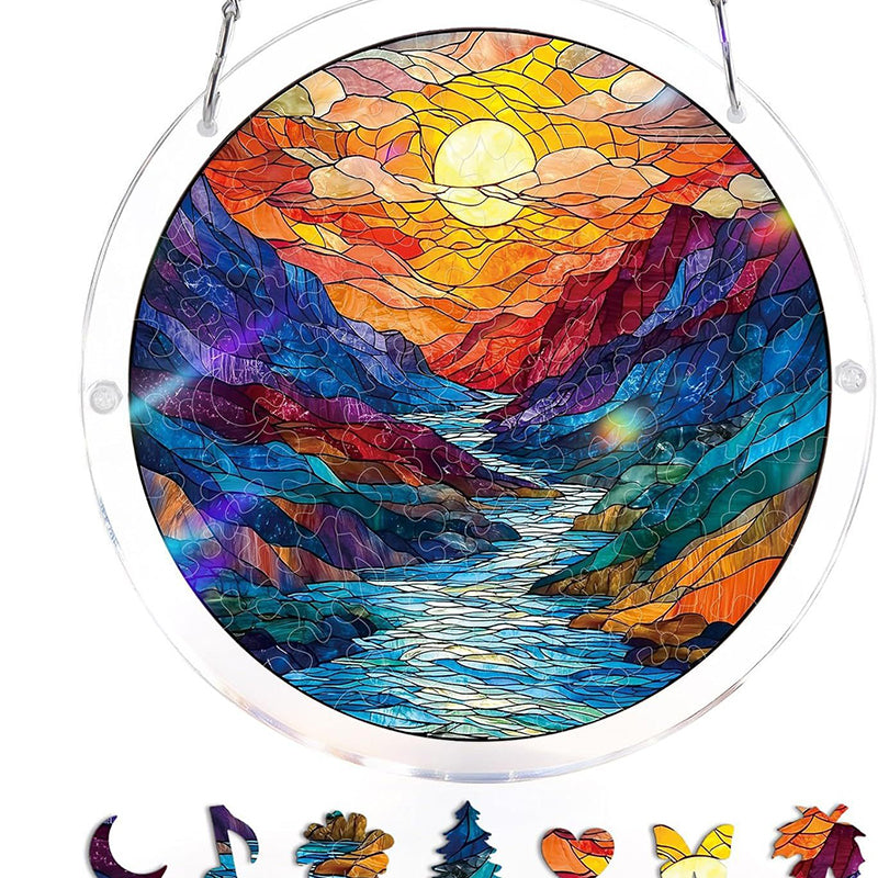 Acryl-Puzzle „Sonnenuntergang & Meer“ zum Aufhängen am Fenster