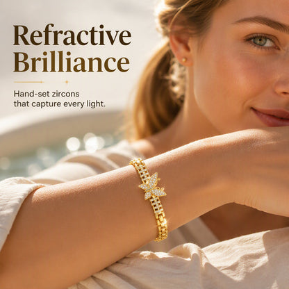 ✨56% RABATT NU! ✨Elegant damarmband i guld med gnistrande zirkonia och fjärilsberlock