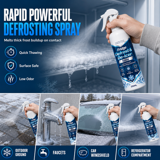 ❄️【Multifunktionell snabbavfrostningsspray】—— Ett sprut, 💨så smälter isen av sig själv – du slipper skrapa isen ur kylskåpet och skrapa isen från bilrutorna! ✨